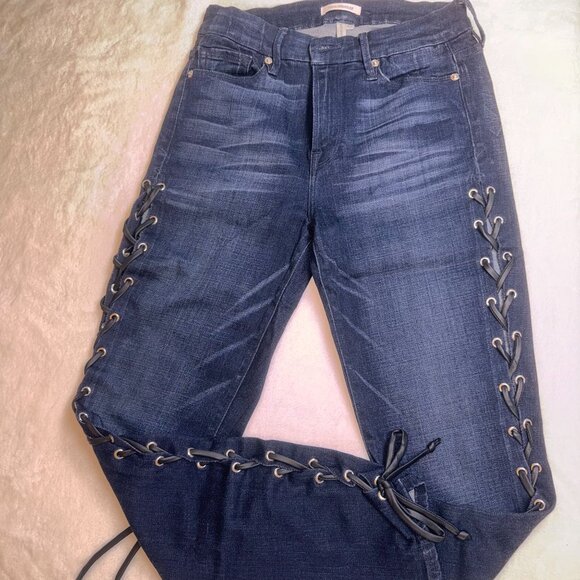 A0011 Good American Good Legs High Rise Back Lace-Up Skinny Jeans Sz 6 - Picture 10 of 13